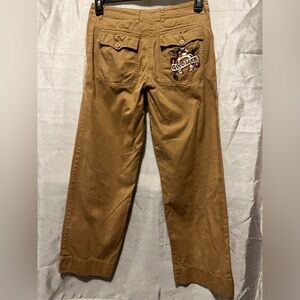 Johnny Was Good Luck Embroidered Khaki wide leg pants